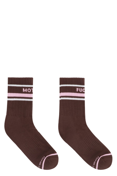 Mother Logo Cotton Blend Socks In Brown