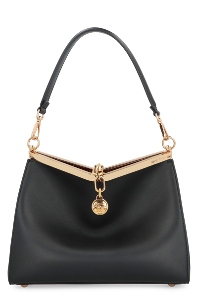 Etro Small Vela Leather Shoulder Bag In Black
