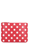 Comme Des Garçons Dots Printed Leather Pouch In Red