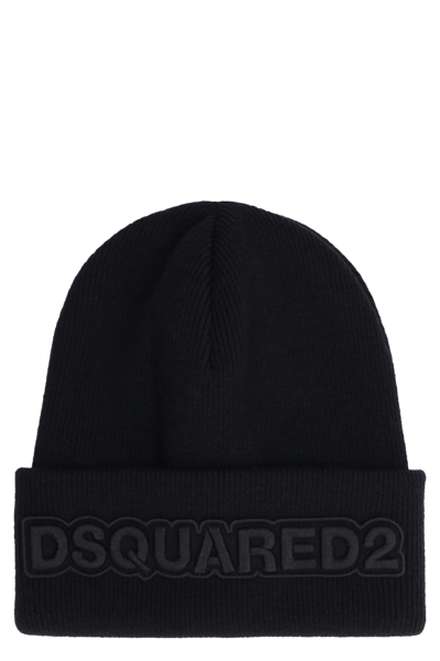 Dsquared2 Ribbed Knit Beanie In Black