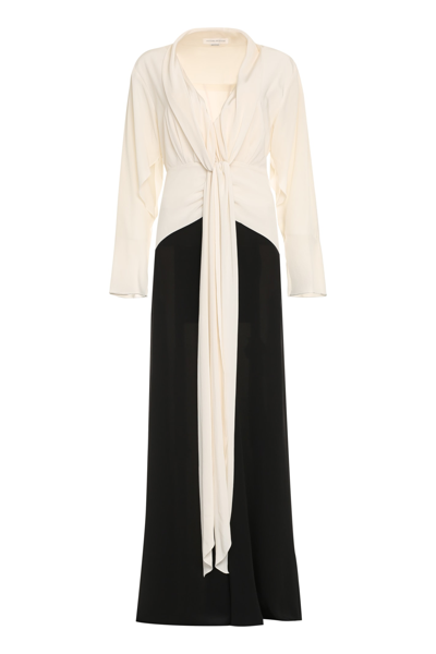 Victoria Beckham Womens Vanilla Black Tie-front Plunge-neck Silk Maxi Dress In Beige