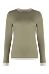 Vince Double-layer Long-sleeve Cotton T-shirt In Green