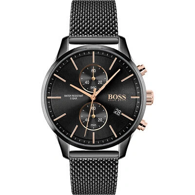 Pre-owned Hugo Boss Mens Wristwatch  Associate 1513811 Chrono Steel Mesh Black