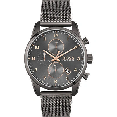 Pre-owned Hugo Boss Mens Wristwatch  Sky Master 1513837 Chrono Steel Mesh Black