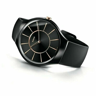Pre-owned Rado Thinline 30mm Ladies Swiss Watch Black Ceramic Rose Gold Dial R27742159