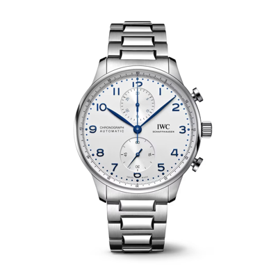 Pre-owned Iwc Schaffhausen Iwc Portugieser Automatic Chronograph Silver Dial Steel Watch Iw371617