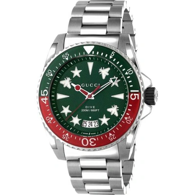Pre-owned Gucci Ya136222 Men's Dive Green Dial Quartz Watch