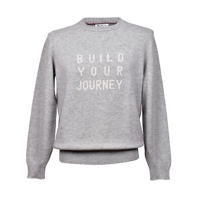 Pre-owned Brunello Cucinelli Men's 100% Cashmere Gray Crew Neck Logo Sweater/pullover