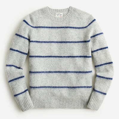 Pre-owned Jcrew J. Crew Men's Brushed Wool Crewneck Sweater Gray / Blue Striped M Medium -