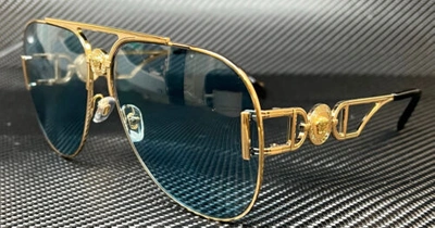 Pre-owned Versace Ve2255 10021 Gold Blue Unisex Large 63 Mm Sunglasses