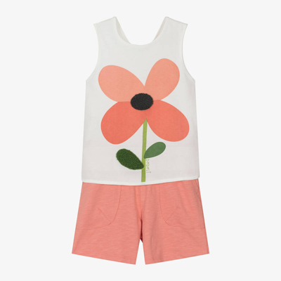 Boboli Babies' Girls Pink Cotton Flower Shorts Set