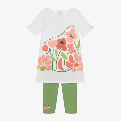 Boboli Babies' Girls White & Green Flower Dress Set