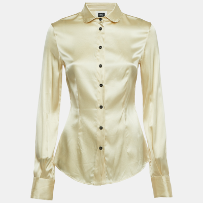 Pre-owned D & G Cream Satin Silk Button Front Full Sleeve Shirt S