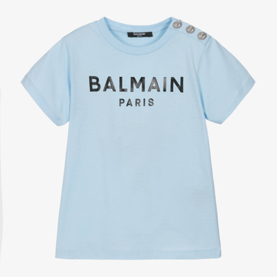 Balmain Babies' Paris Cotton T-shirt In Blue