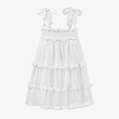 Olga Valentine Kids' Girls White Plumeti Cotton Tiered Dress