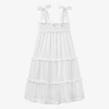 OLGA VALENTINE TEEN GIRLS WHITE PLUMETI COTTON TIERED DRESS