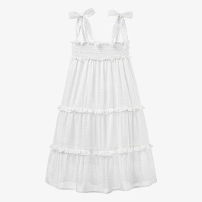 Olga Valentine Teen Girls White Plumeti Cotton Tiered Dress
