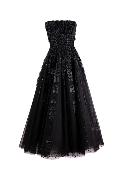 Saiid Kobeisy Beaded Tulle Dress With Velvet Hearts In Black