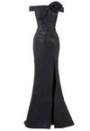 Saiid Kobeisy Long Brocade Dress With A Thin Belt In Black