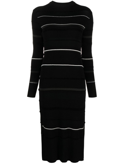 Proenza Schouler Rachel Striped Button-side Rib Midi Jumper Dress In Black