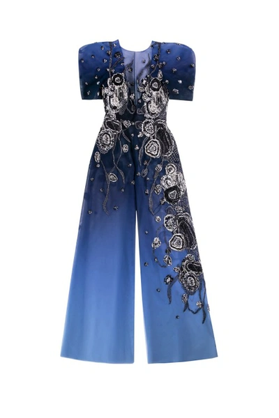Saiid Kobeisy Gradient Printed Tulle Jumpsuit With Beading In Blue