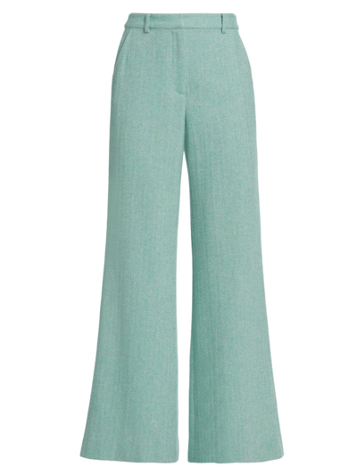 L Agence Women's Pilar Wool Herringbone Wide-leg Pants In Green Herringbone