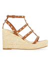 Valentino Garavani Rockstud Espadrille Wedge Sandal In Natural Almond