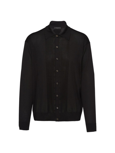 Prada Spread-collar Silk Cardigan In Black