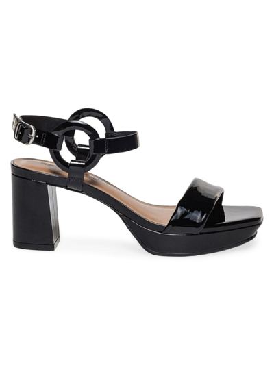 Bernardo Patent Calfskin Slingback Platform Sandals In Black