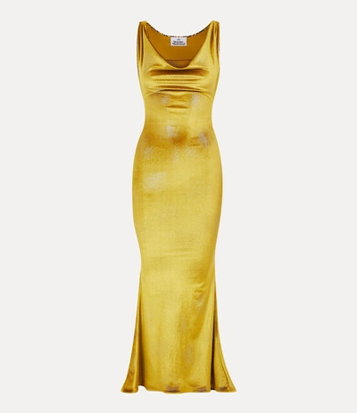 Vivienne Westwood Womens Gold Long Liz Logo-embroidered Velvet-textured Stretch-woven Maxi Dress