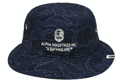 Pre-owned Bape X Alpha Industries Military Hat Navy
