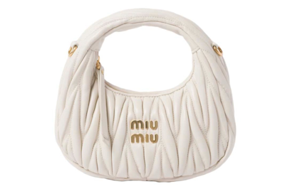 Pre-owned Miu Miu Wander Matelasse Nappa Leather Hobo Mini-bag White