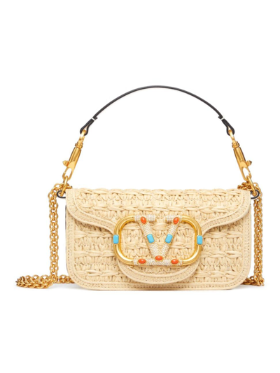 Valentino Garavani Women's Small Locò Raffia Bag With Jewel Logo In Gold