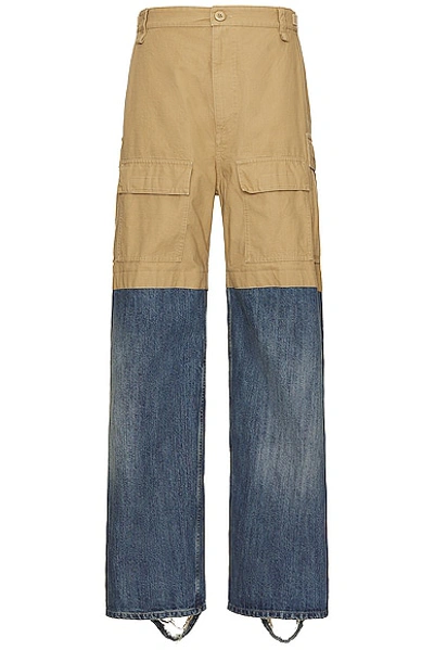 Balenciaga Patched Cotton Cargo Pants In Beige,blue