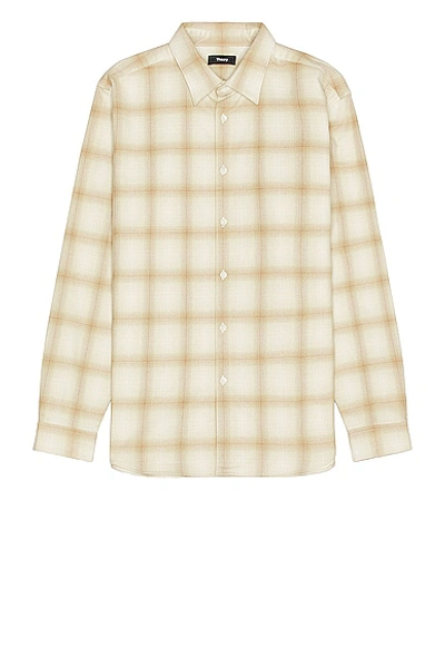 Theory Irving Fade Flannel Long Sleeve Shirt In Ecru/linen