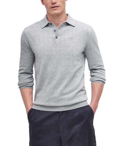 Barbour Men's Bassington Classic-fit Long Sleeve Knit Polo Shirt In Grey Marl