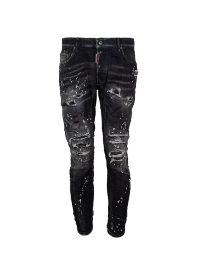 Dsquared2 Distressed Wash Tidy Biker Jeans In Black