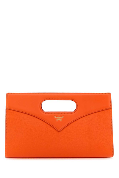 Mcm Small Diamond Logo Printed Tote Bag In Orange