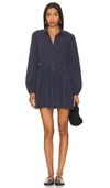 Free People Marvelous Mia Long Sleeve Stretch Cotton Mini Shirtdress In Navy