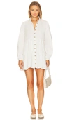 Free People Marvelous Mia Long Sleeve Stretch Cotton Mini Shirtdress In Ivory