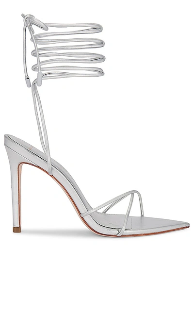 Black Suede Studio Talia Snake-embossed Ankle-wrap Sandals In Silver Metallic