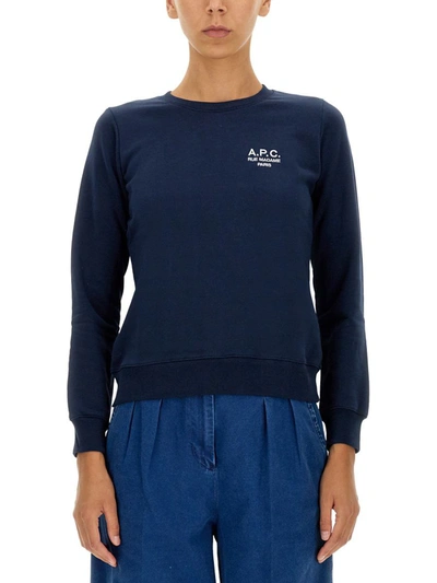 Apc Skye Logo Cotton Sweatshirt In Blue