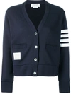 THOM BROWNE THOM BROWNE V-NECK CARDIGAN WITH ENGINEERED 4 IN CLASSIC LOOPBACK CLOTHING