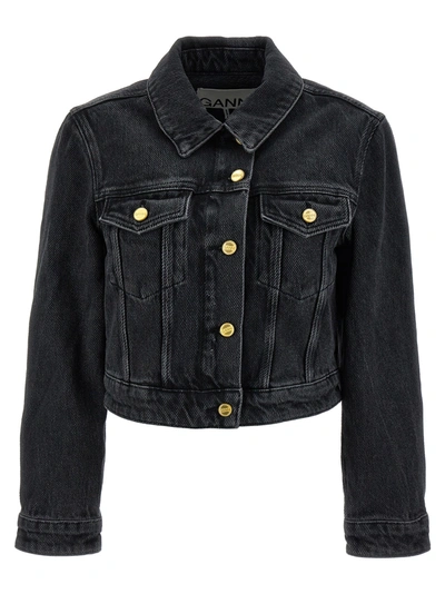 Ganni Logo-appliqué Denim Jacket In Black