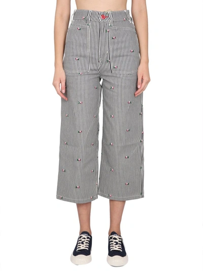 Kenzo Rinse Stripe Cropped Fit Jeans In Denim