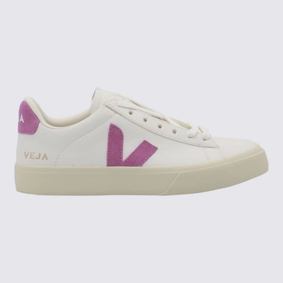 Veja White And Pink Leather Campo Sneakers In Purple