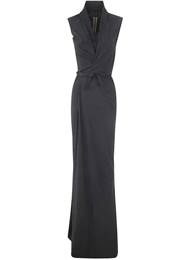 Rick Owens Sleeveless Long Wrap Gown Dress Clothing In Black
