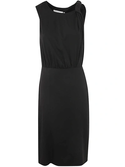 Sportmax Womens Black Asymmetric Stretch-silk Midi Dress
