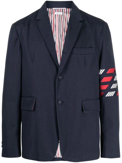 Thom Browne Unconstructed Classic Sport Coat - Fit 1 - With 4 Bar In 4 Bar Repp Stripe Silk Cotton M In Blue