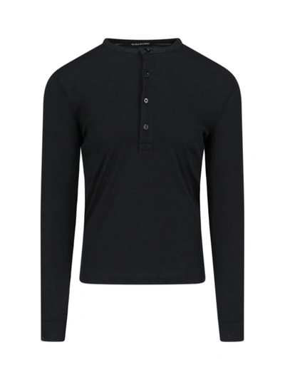 Tom Ford Fluid Rib Henley T-shirt In Black